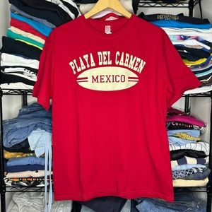 Vintage Playa Del Carmen Mexico Red Shirt Sleeve Crewneck T-shirt Sz XL
